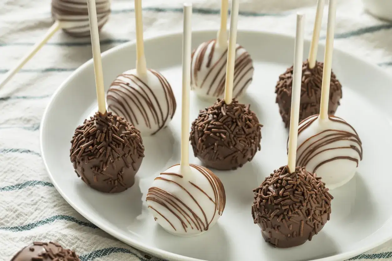 Pyszne cake pops z 3 składnik&oacute;w: czekoladowe i białe, w czekoladowej posypce lub z polewą.